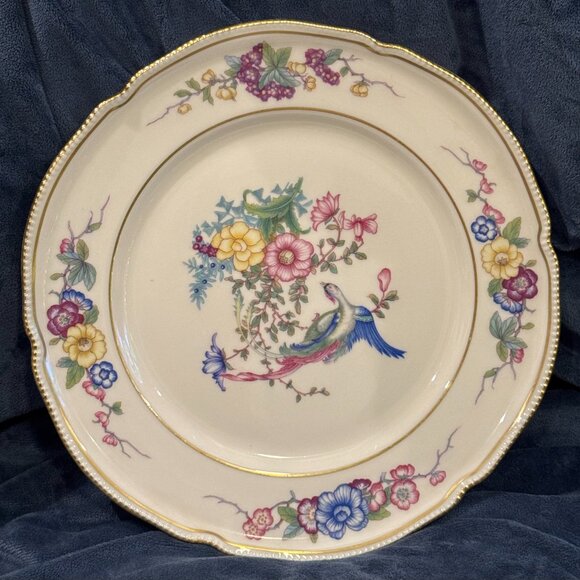 Castleton China six 6 DINNER Plates Phoenix USA Gold Flowers Scalloped Edge Rim - Picture 16 of 16